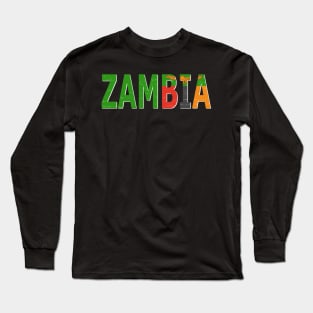 Zambia Text in Colors of the Zambian Flag Long Sleeve T-Shirt